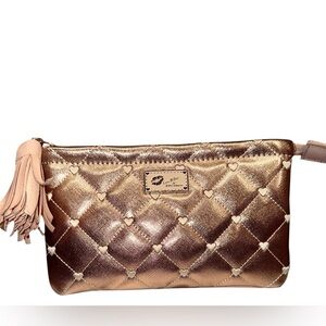 BETSEY JOHNSON Metallic Gold Quilted Tassel Clutch - NWOT
